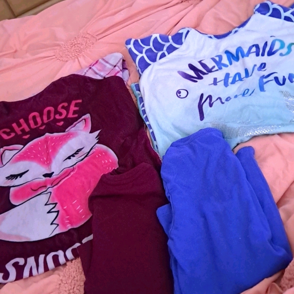 Girls size 7/8 two long pjs and 2 long sleeve tops